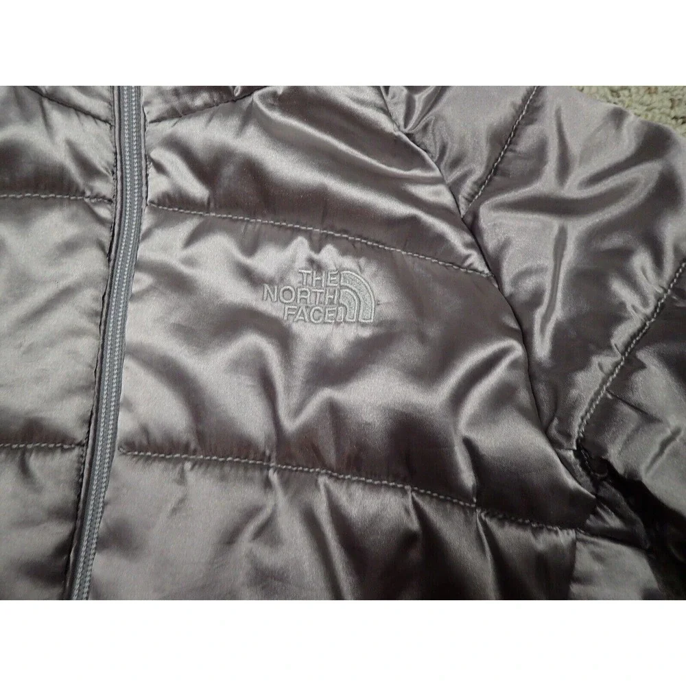 The North Face Puffer Jacket Girls Large 14/16 Silver Good Hooded Insulated Coat